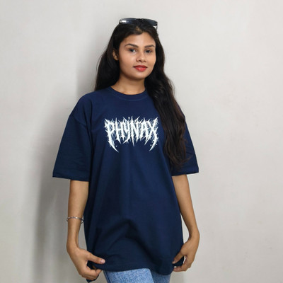 PHYNAX Printed Women Round Neck Navy Blue T-Shirt