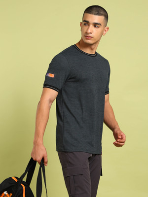 TECHNOSPORT Printed Men Crew Neck Black T-Shirt