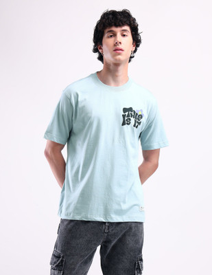 FLYING MACHINE Printed Men Round Neck Blue T-Shirt