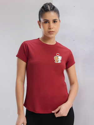 SZN Graphic Print Women Round Neck Maroon T-Shirt