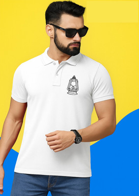 hrte Printed, Solid Men Polo Neck White T-Shirt