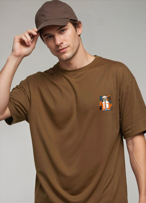 Smartees Self Design Men Round Neck Brown T-Shirt