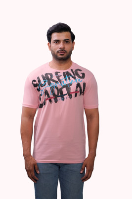 CODE-9 Typography Men Round Neck Pink T-Shirt