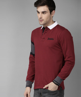 Roadster Colorblock Men Polo Neck Maroon T-Shirt