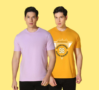 WOOSTRO Solid, Printed Men Round Neck Multicolor T-Shirt