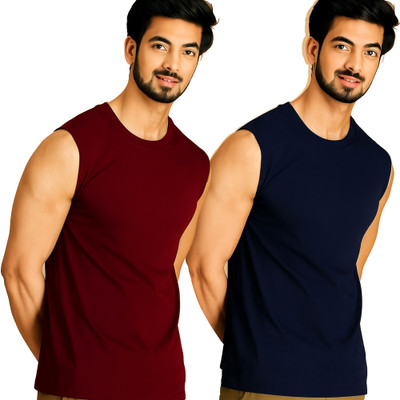 Moordale Solid Men Round Neck Maroon, Dark Blue T-Shirt