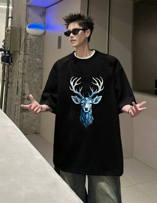 TowLine Printed Men Round Neck Black T-Shirt