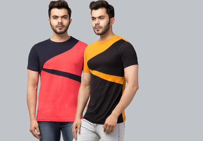 Clothy Trend Colorblock Men Round Neck Multicolor T-Shirt