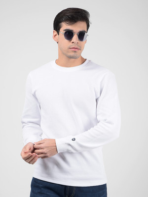 NUMERO UNO Solid Men Round Neck White T-Shirt