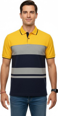 SAAV Solid Men Polo Neck Yellow, Black, Green T-Shirt
