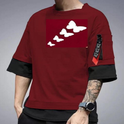 SAHAL Printed Men Round Neck Maroon T-Shirt