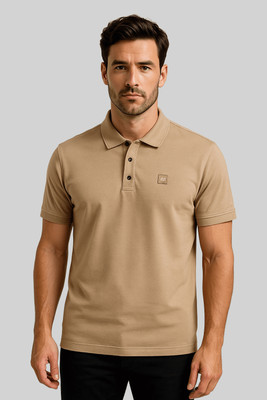 GO BIRDY Solid Men Polo Neck Beige T-Shirt