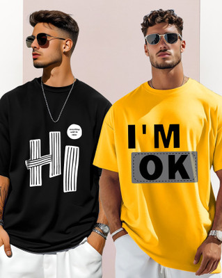 ENITOR Printed Men Round Neck Black, Yellow T-Shirt