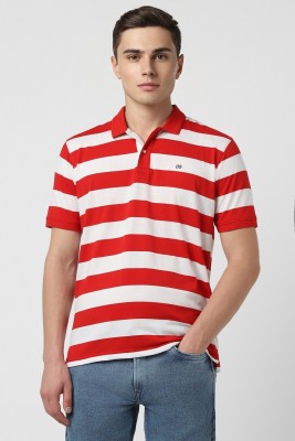 PETER ENGLAND Striped Men Polo Neck Red T-Shirt
