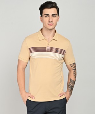 Arrow Sport Striped Men Polo Neck Beige T-Shirt