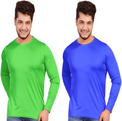 KASPY Solid Men Round Neck Green, Dark Blue T-Shirt