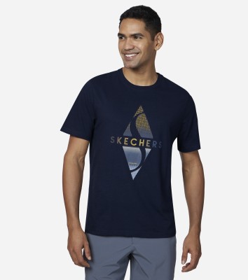 Skechers Abstract Men Crew Neck Blue T-Shirt