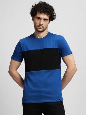 Dennis Lingo Solid Men Round Neck Blue T-Shirt