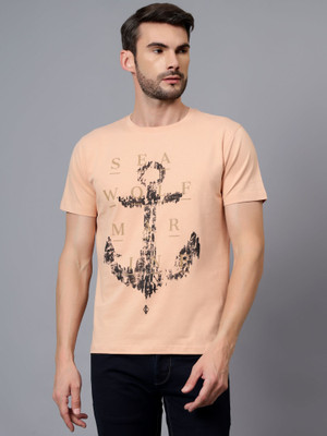 CANTABIL Printed Men Round Neck Pink T-Shirt