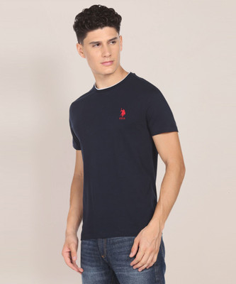U.S. POLO ASSN. Solid Men Round Neck Blue T-Shirt
