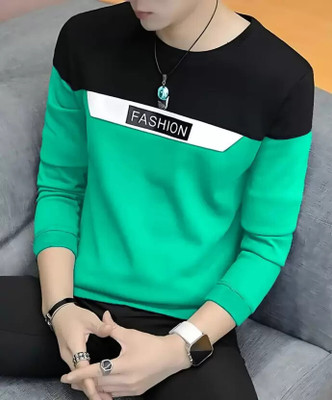 FASHNET FASHION Colorblock Men Round Neck Green T-Shirt
