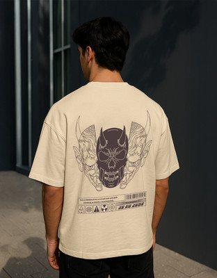 Veirdo Printed Men Round Neck Beige T-Shirt