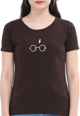 Smart Colors Printed Women Round Neck Brown T-Shirt