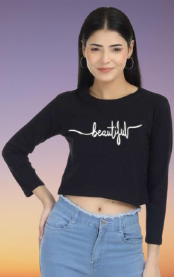 FENDURA Typography Women Round Neck Black T-Shirt