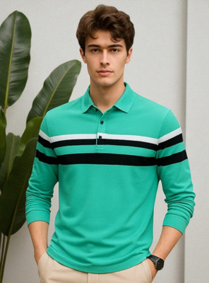 Autna Striped Men Polo Neck Multicolor T-Shirt