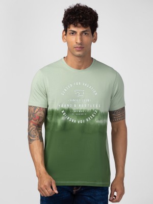 Spykar Typography Men Round Neck Green T-Shirt