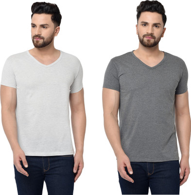 Adorbs Trend Solid Men V Neck White T-Shirt