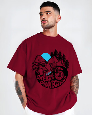 ENITOR Printed Men Round Neck Maroon T-Shirt