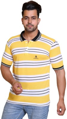 James Hamilton Striped Men Polo Neck Yellow T-Shirt