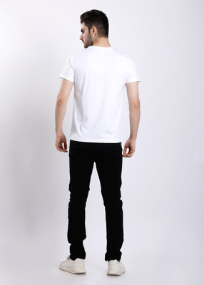 HIGHTRIBE Printed Men Round Neck White T-Shirt