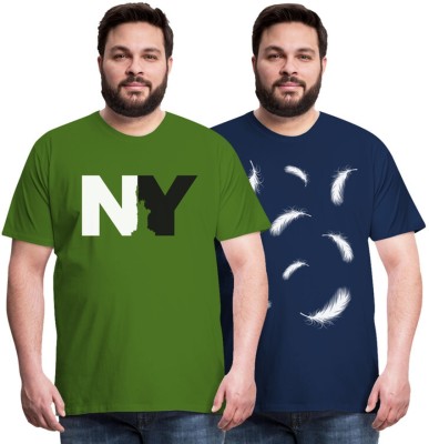 FADMARK Printed Men Round Neck Green, Dark Blue T-Shirt