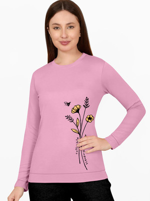 ClonCline Printed Women Round Neck Reversible Pink T-Shirt