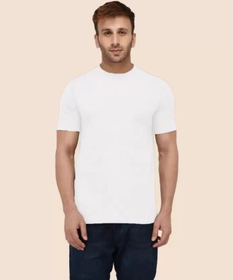 NS Beanie Solid Men Round Neck Reversible White T-Shirt