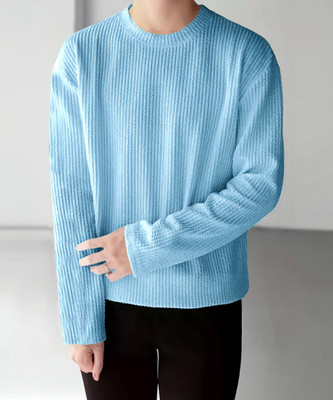 EyeBogler Striped Men Round Neck Blue T-Shirt