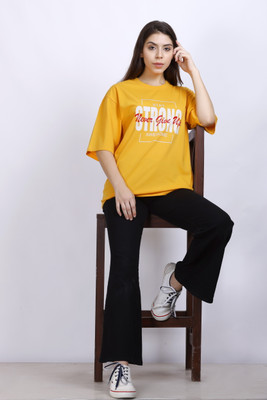 MX Printed Women Round Neck Yellow T-Shirt