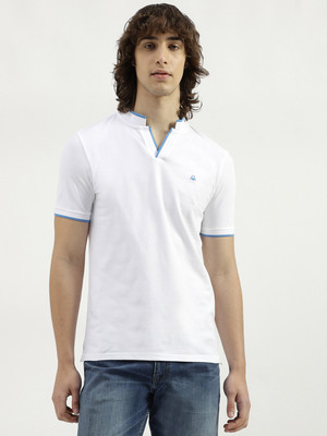 United Colors of Benetton Solid Men Mandarin Collar White T-Shirt