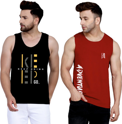 SLOWLORIS Printed Men Round Neck Black, Maroon T-Shirt