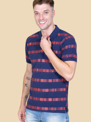 Pyro Spirit Printed Men Polo Neck Navy Blue T-Shirt