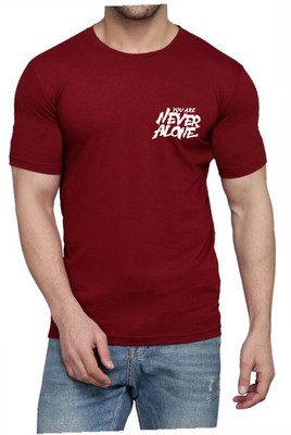 WOOSTRO Printed Men Round Neck Maroon T-Shirt