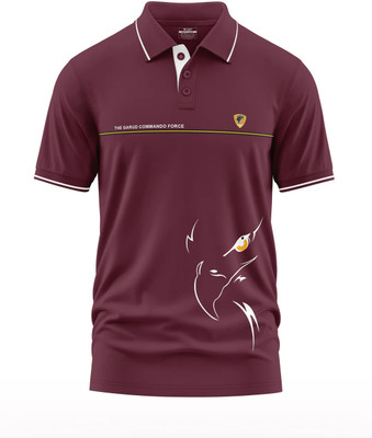 Warriorworld Graphic Print Men Polo Neck Maroon T-Shirt