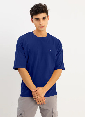 Triptee Printed, Typography Men Round Neck Navy Blue T-Shirt