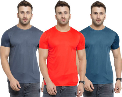 UDI n ADI Solid Men Round Neck Dark Blue, Red, Grey T-Shirt