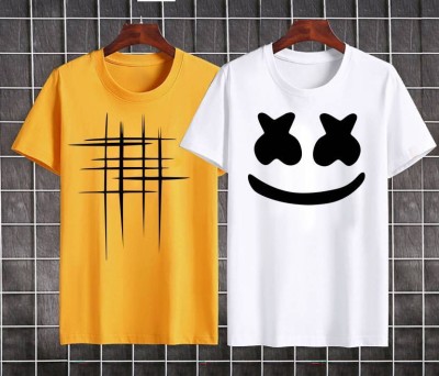 KnightSquire Graphic Print Men Round Neck Yellow, White T-Shirt