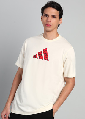 ADIDAS Printed Men Round Neck White T-Shirt