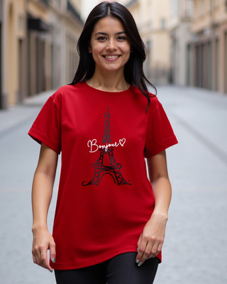 BEWAKOOF Printed Women Round Neck Red T-Shirt