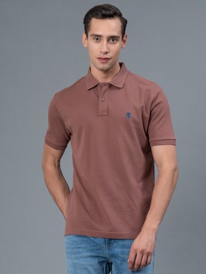 RED TAPE Solid Men Polo Neck Brown T-Shirt